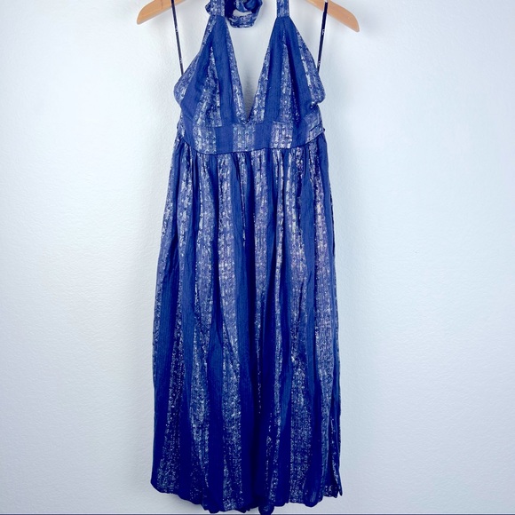 Lulus Dresses & Skirts - Lulu’s Halter Maxi Dress Blue and Silver Size Small NWT